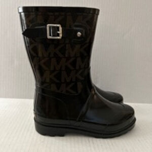 Michael Kors Signature MK Logo Rain Boots Mid Calf Brown/Black AR14G Womens 8M.